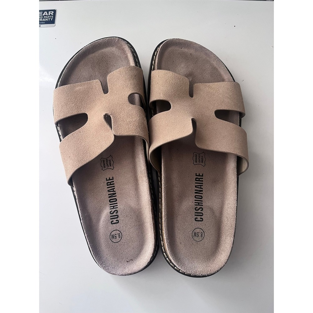 Cushionaire Lane Women 8.5M Tan H-Band Slide Cork Footbed Sandals Leather Insole